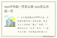 wps中另起一页怎么做 wps怎么另起一页