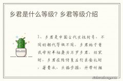 乡君是什么等级? 乡君等级介绍