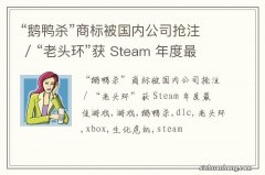 “鹅鸭杀”商标被国内公司抢注 / “老头环”获 Steam 年度最佳游戏