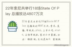 22年索尼共举行18场State Of Play 总播放达4807万次