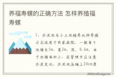 养福寿螺的正确方法 怎样养殖福寿螺