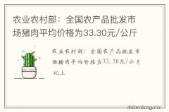 农业农村部：全国农产品批发市场猪肉平均价格为33.30元/公斤 比上