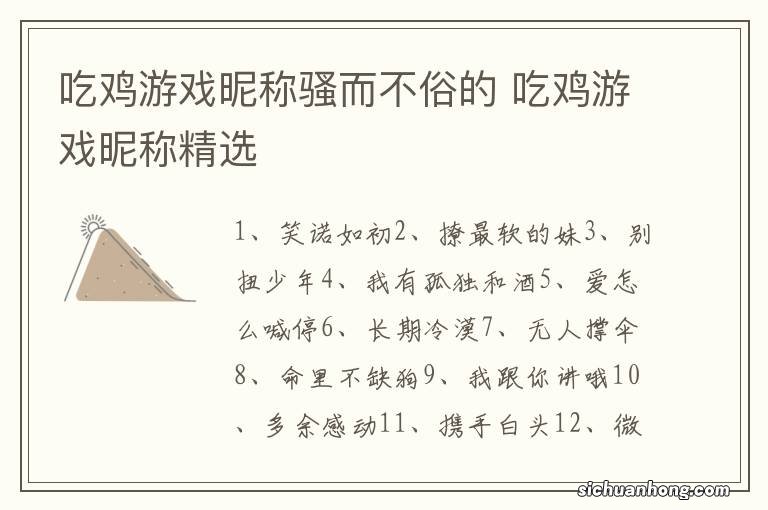 吃鸡游戏昵称骚而不俗的 吃鸡游戏昵称精选