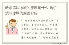 哈尔滨叫冰城的原因是什么 哈尔滨叫冰城的原因介绍