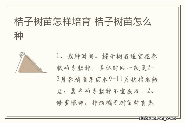 桔子树苗怎样培育 桔子树苗怎么种