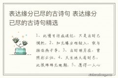 表达缘分已尽的古诗句 表达缘分已尽的古诗句精选