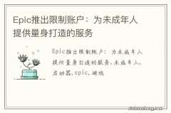 Epic推出限制账户：为未成年人提供量身打造的服务