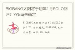 BIGBANG太阳将于明年1月SOLO回归？YG:尚未确定