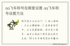 qq飞车称号在哪里设置 qq飞车称号设置方法