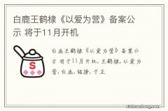 白鹿王鹤棣《以爱为营》备案公示 将于11月开机