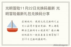 光明冒险11月22日兑换码最新 光明冒险最新礼包兑换码分享