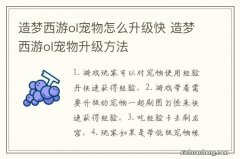 造梦西游ol宠物怎么升级快 造梦西游ol宠物升级方法