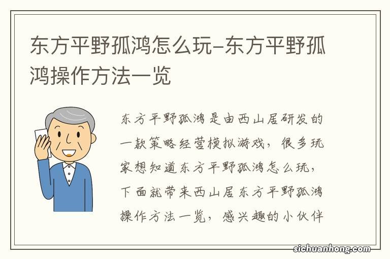 东方平野孤鸿怎么玩-东方平野孤鸿操作方法一览