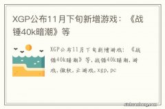 XGP公布11月下旬新增游戏：《战锤40k暗潮》等