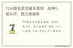 TGA提名奖项最多游戏：战神5、老头环、西之绝境等