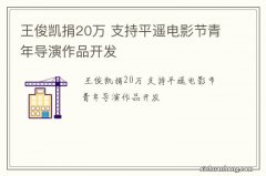 王俊凯捐20万 支持平遥电影节青年导演作品开发