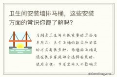 卫生间安装墙排马桶，这些安装方面的常识你都了解吗？