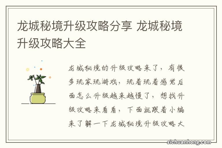 龙城秘境升级攻略分享 龙城秘境升级攻略大全