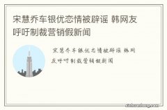 宋慧乔车银优恋情被辟谣 韩网友呼吁制裁营销假新闻