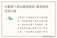 大富翁11怎么取消自动-取消自动方法介绍