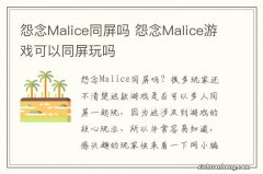 怨念Malice同屏吗 怨念Malice游戏可以同屏玩吗