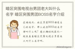 暗区突围电视台男团老大叫什么名字 暗区突围男团BOSS名字介绍