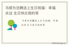 马丽为沈腾送上生日祝福：幸福永远 生日快乐我的哥