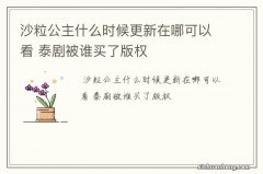 沙粒公主什么时候更新在哪可以看 泰剧被谁买了版权