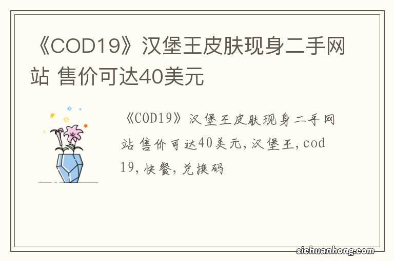 《COD19》汉堡王皮肤现身二手网站 售价可达40美元