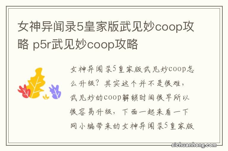 女神异闻录5皇家版武见妙coop攻略 p5r武见妙coop攻略