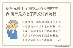 葫芦兄弟七子降妖培养所需材料表 葫芦兄弟七子降妖培养消耗一览