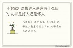 《传家》沈彬进入易家有什么目的 沈彬是好人还是坏人