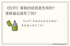 《杠杆》胥枫的结局是怎样的？胥枫最后真死了吗？