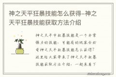 神之天平狂暴技能怎么获得-神之天平狂暴技能获取方法介绍