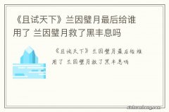 《且试天下》兰因璧月最后给谁用了 兰因璧月救了黑丰息吗