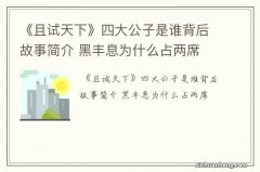 《且试天下》四大公子是谁背后故事简介 黑丰息为什么占两席