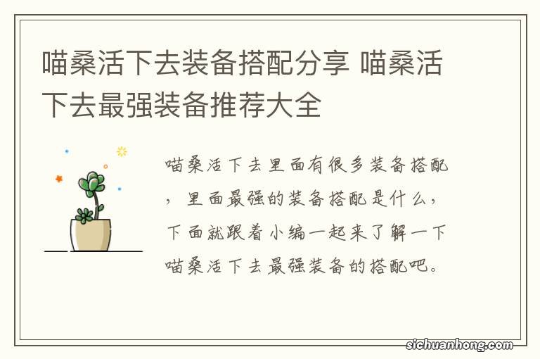 喵桑活下去装备搭配分享 喵桑活下去最强装备推荐大全