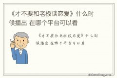 《才不要和老板谈恋爱》什么时候播出 在哪个平台可以看