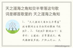 天之涯海之角知交半零落这句歌词是哪首歌里的 天之涯海之角知交半零落的出处