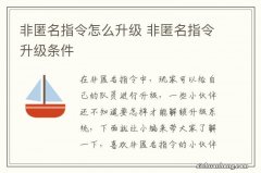 非匿名指令怎么升级 非匿名指令升级条件