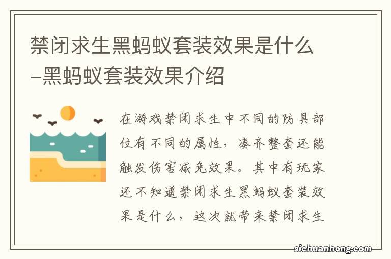 禁闭求生黑蚂蚁套装效果是什么-黑蚂蚁套装效果介绍