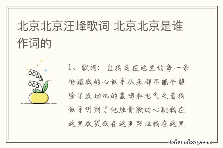 北京北京汪峰歌词 北京北京是谁作词的