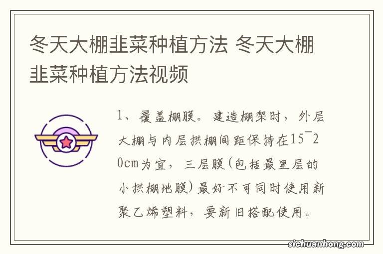 冬天大棚韭菜种植方法 冬天大棚韭菜种植方法视频