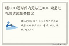 曝COD短时间内无法进XGP 索尼动视曾达成相关协议