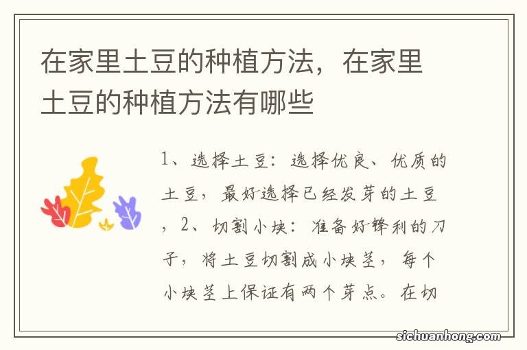 在家里土豆的种植方法,在家里土豆的种植方法有哪些