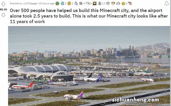 玩家在《我的世界》建1:1大都市 500人耗费11年打造