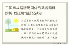 三国志战略版蜀国优秀武将魏延解析 魏延属性搭配战法