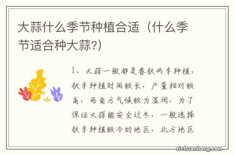 什么季节适合种大蒜? 大蒜什么季节种植合适