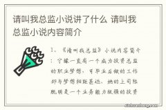 请叫我总监小说讲了什么 请叫我总监小说内容简介