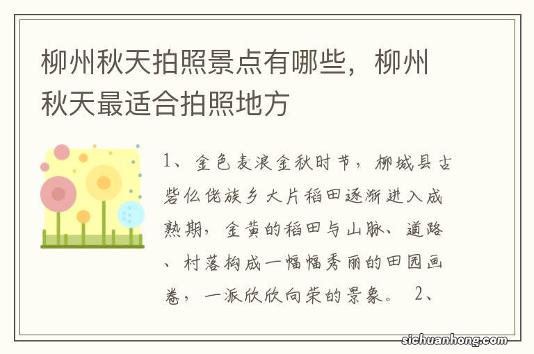 柳州秋天拍照景点有哪些,柳州秋天最适合拍照地方